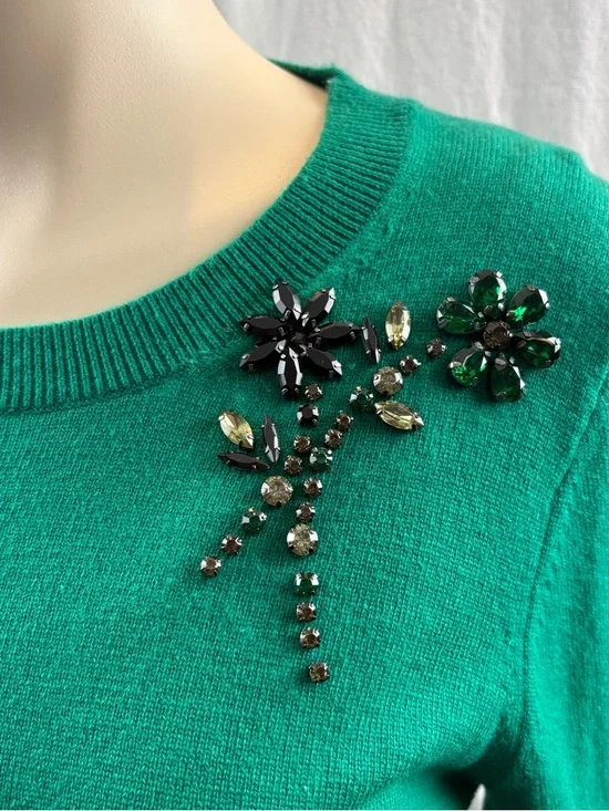 Kate Spade Sweater Embellished Brooch Wool Green M - Picture 6 of 8